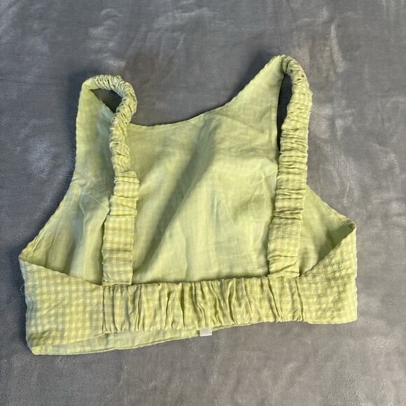 Le Lis Picnic Crop Top Women's M Green Gingham‎ Open Back High Neck Sleeveless - Picture 2 of 5